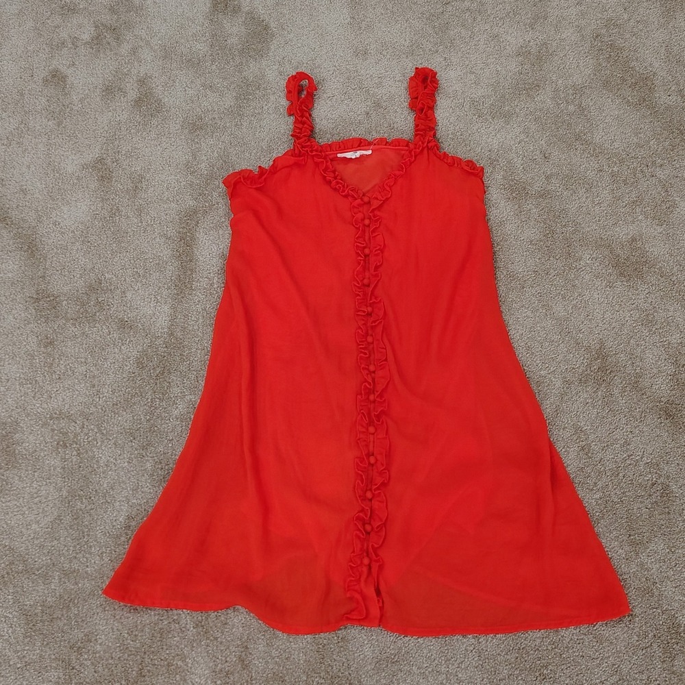 ENTRO Mini Dress Womens Small Red‎ Ruffle Slip Romantic Coquette Lightweight
